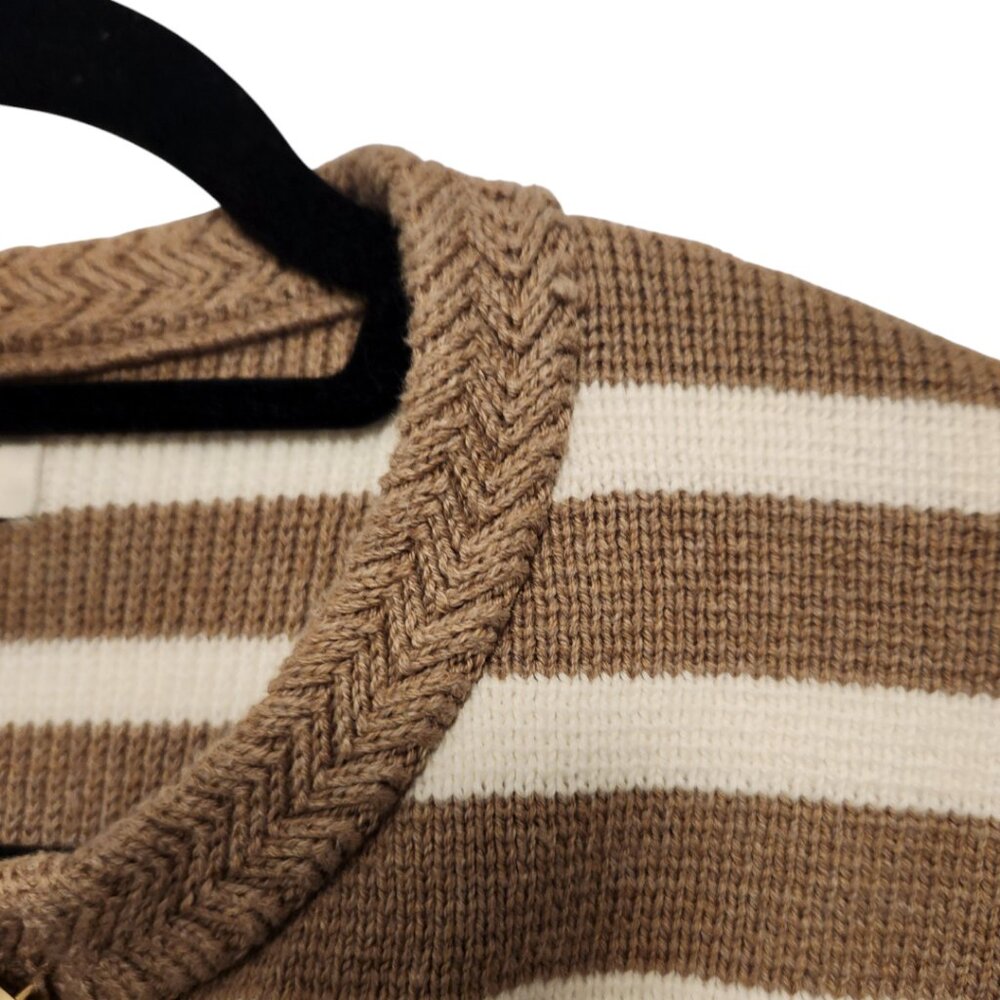 J Crew Striped Cotton Cardigan Size S Taupe & White Knitted Cotton - Picture 4 of 8